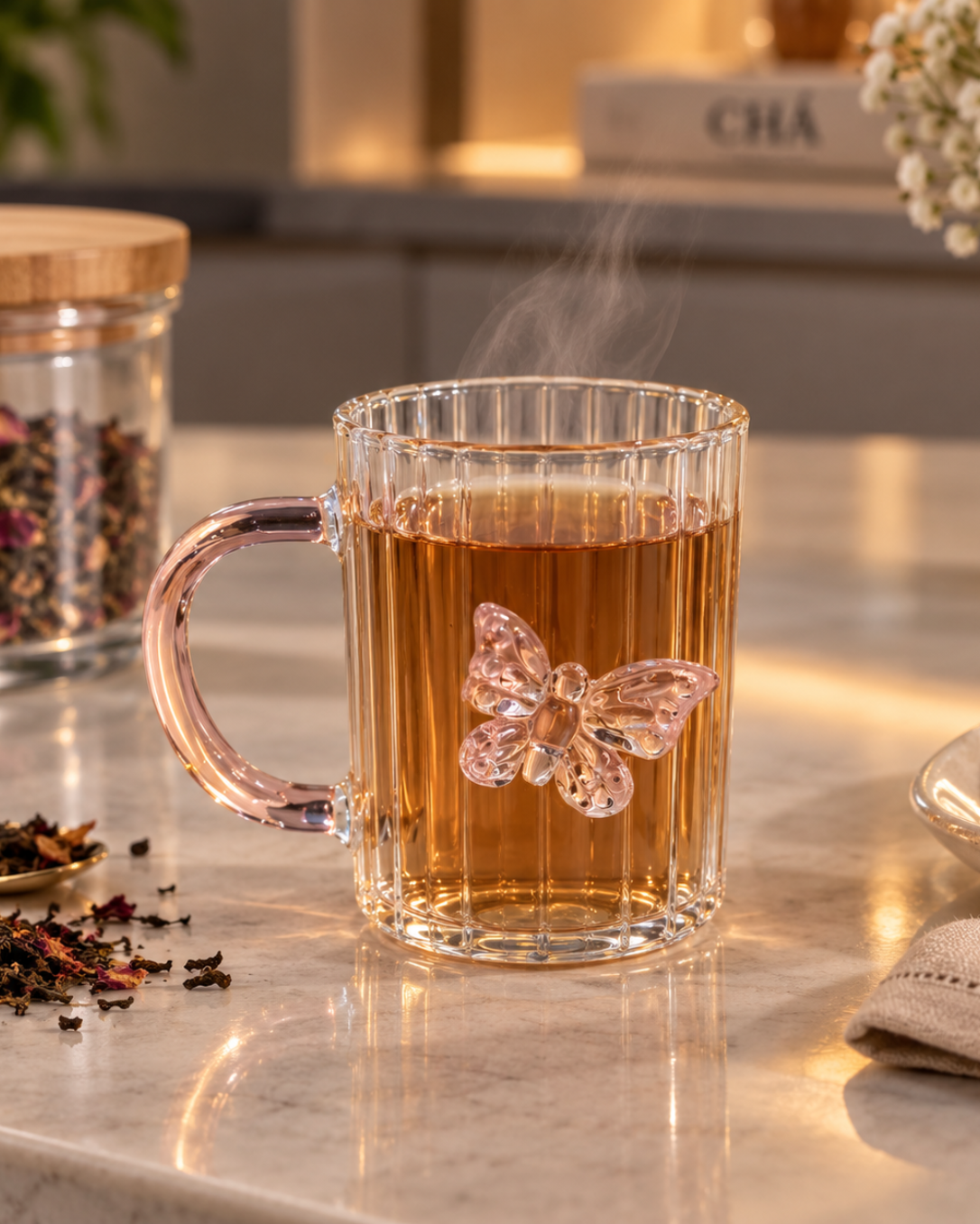 Caneca com borboleta de Cristal