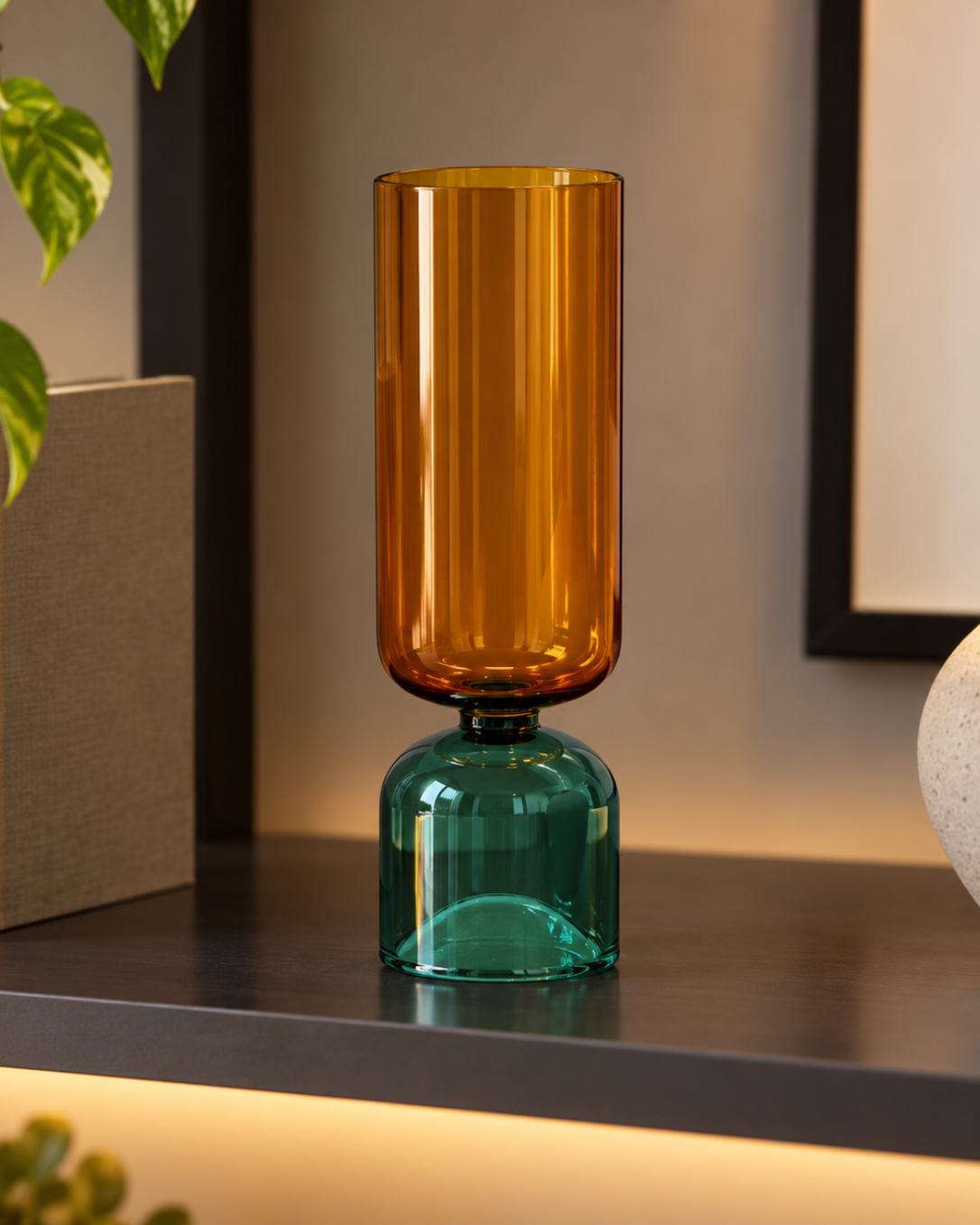Vaso de Cristal verde e âmbar